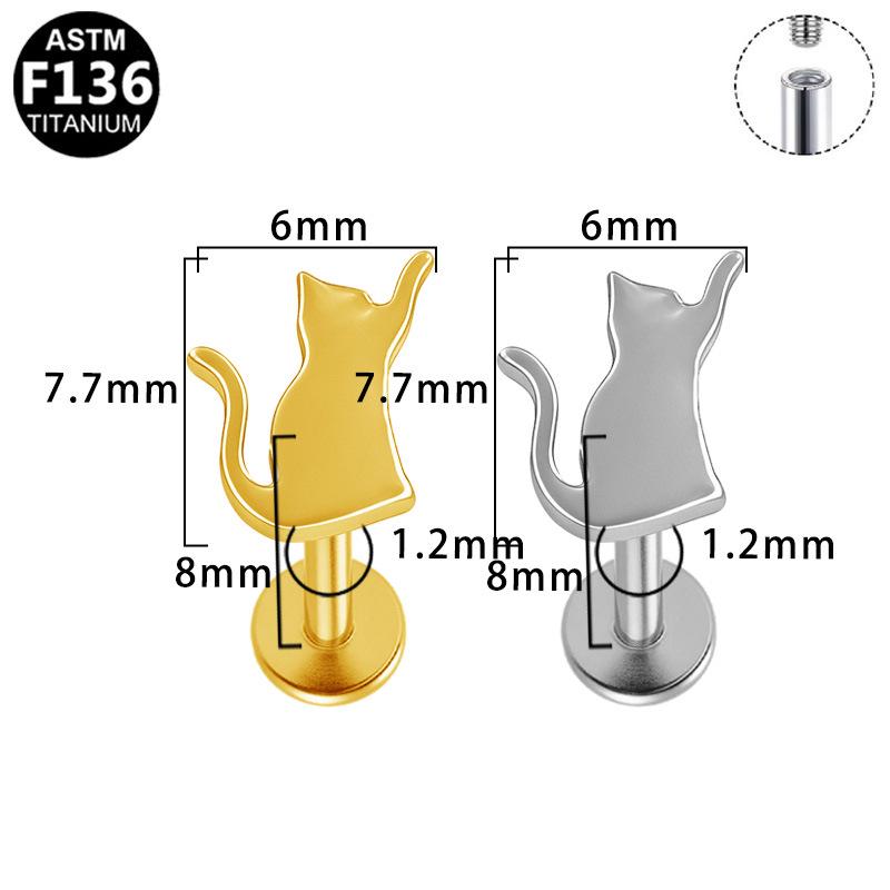 Titanium G23 Fashion Medical Grade Internal Thread Cat Earring