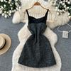 Women's Tweed Sleeveless A-Line Dress Fall 2026 Elegant and Sophisticated Black High-Waisted A-Line Spaghetti-Strap Mini Dress