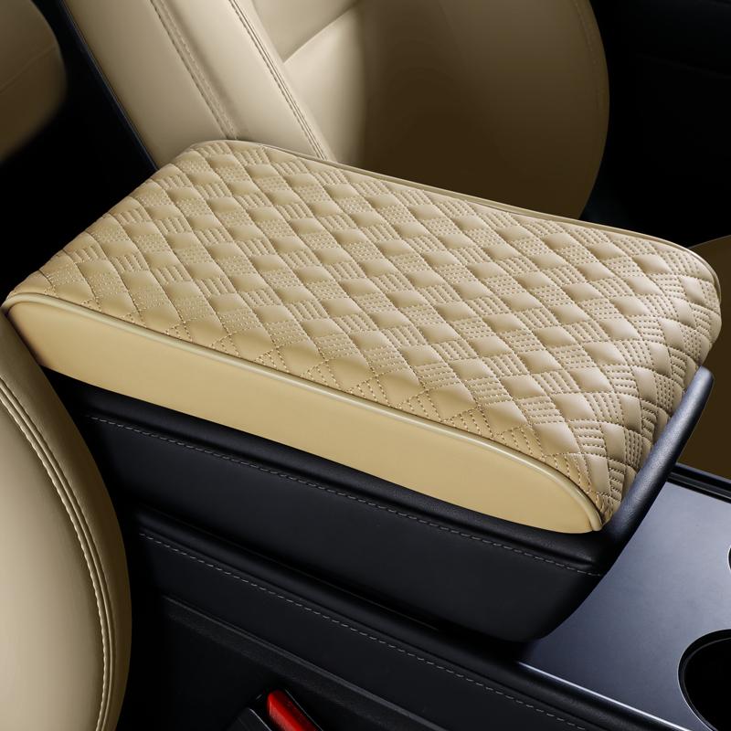 Diamond Embroider PU Leather Car Center Console Pad & Riser Cushion - Comfortable, Wear Resistant Universal Armrest Cushion