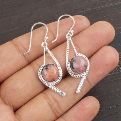 Black Rhodonite Gemstone Jewelry, 925 Sterling Silver Earrings, Handmade Rhodonite Silver Earrings For Wedding Gift