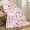 Pink Rabbit Pattern Flannel Blanket Cute White Bunnies Floral Design Soft Cozy Throw Blanket for Baby Nursery Kids RoomDecorGift