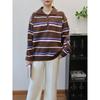Retro Contrasting Color Striped Lapel Sweater Pullover Autumn and Winter New Loose Age-reducing Knitted Sweater Top Women