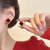 Red Flocked Four Leaf Clover Pearl Two Way Wear Luxury Earrings