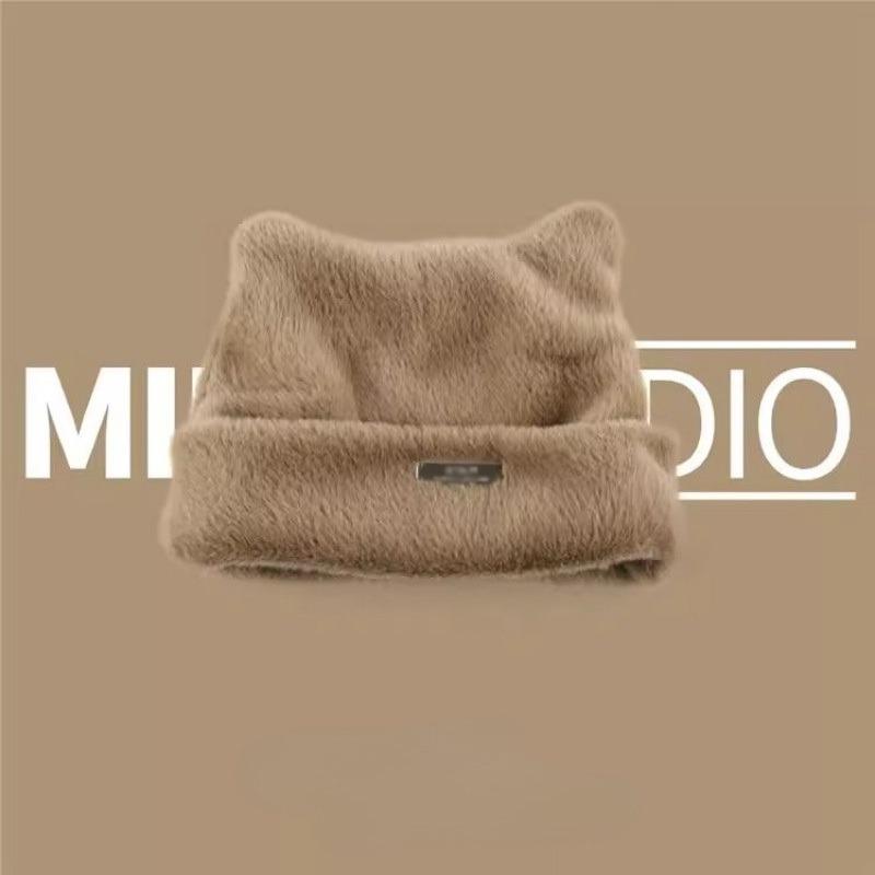 Cute Fluffy Cat Ears Hat Bear Ears Knitted Cap Beanie Hat Winter/Autumn for Women Outdoor Use Keep Warm