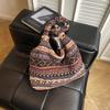Vintage Handmade Bohemian Velvet Tote Bag Trendy Natural Material Crochet Shoulder Bags Hobo Bags Spacious Chic for Daily