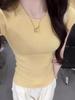 Dopamine Yellow Knit Ice Silk Short Sleeve Tshirt For Summer Casual Wear