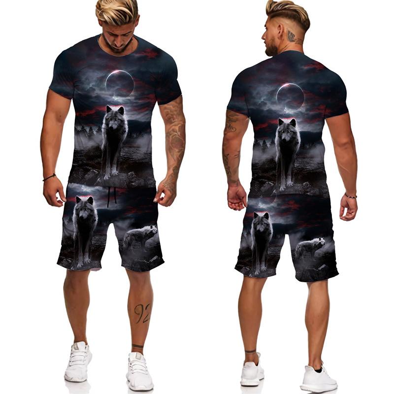 

Классические футболки/комплекты с 3D принтом волка, летние мужские и женские футболки и шорты, индивидуальный спортивный костюм для бега в стиле хип-хоп, уличная одежда 6XL