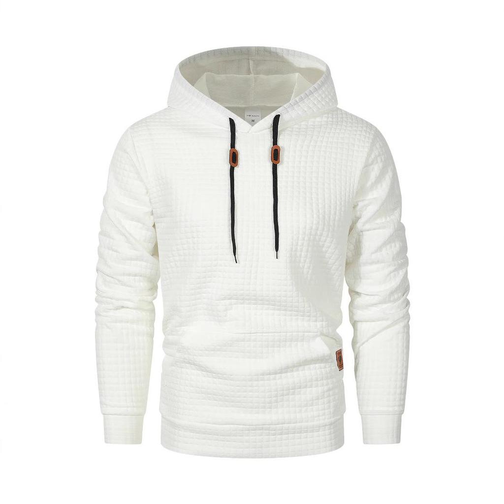 2024 European Men's Quilted Jacquard Plaid Cotton Long-Sleeve Hooded Sweatshirt