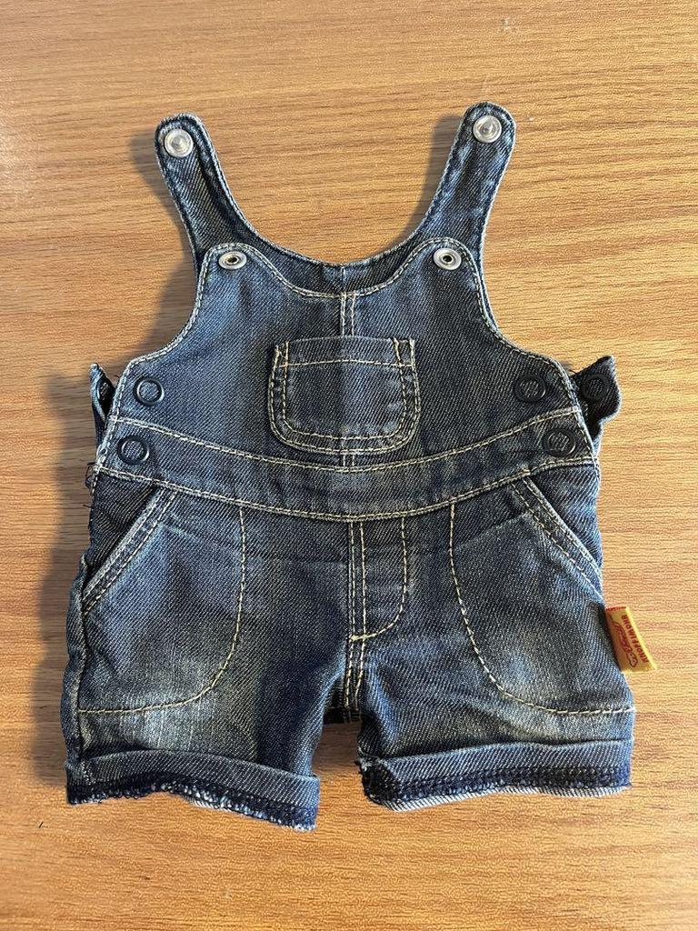 [USED] Steiff denim overalls and a stuffed Steiff teddy bear, Louis Bear.