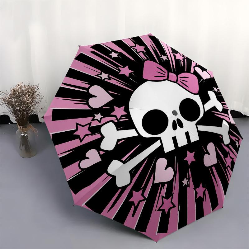 1pc Skull and Crossbones with Bow Umbrella with Plastic Handle,Suitable for All Seasons Home Travel Outdoor UmbrellaM1353