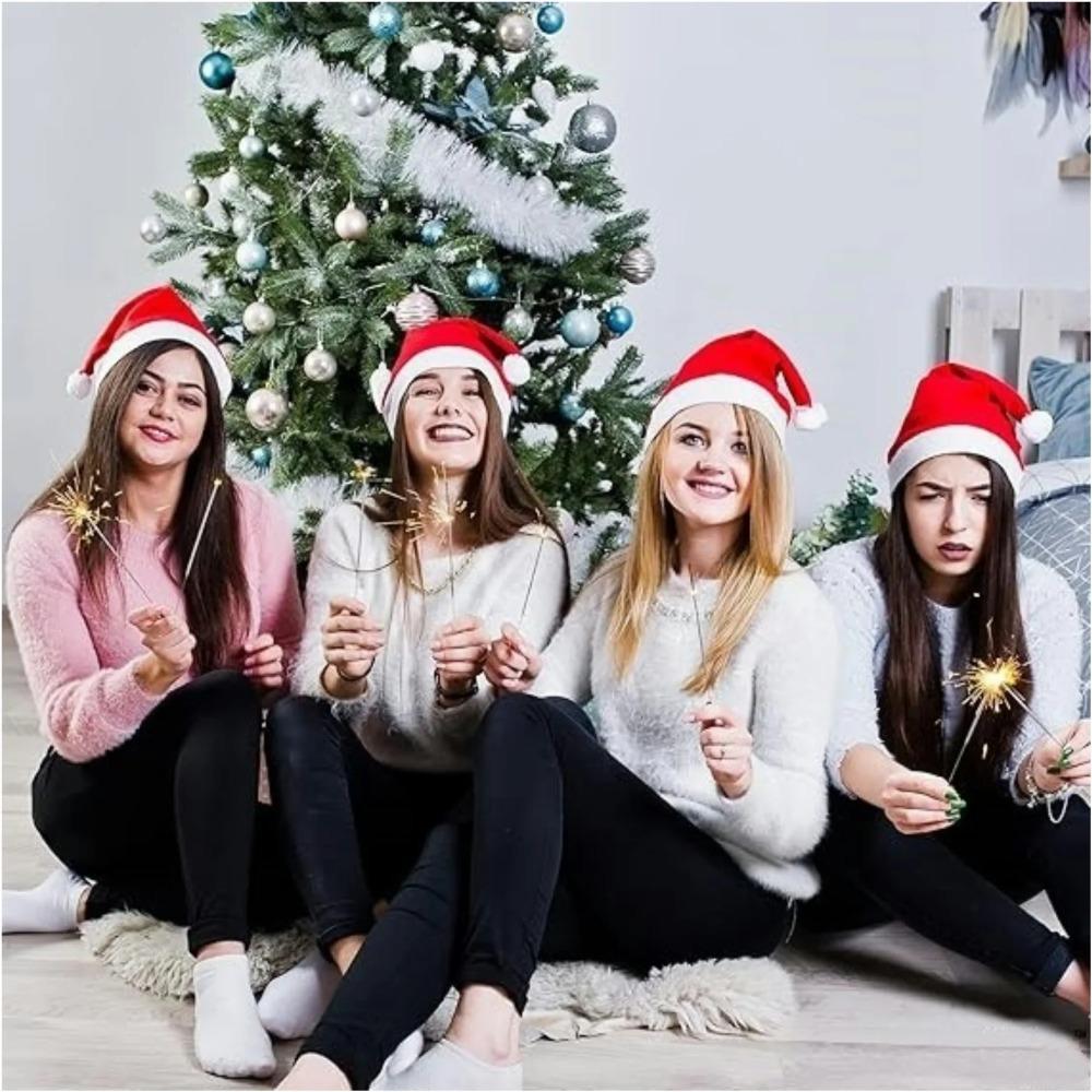Fluffy Red Santa Hats Set with Plush Brim and Liner for Adults Men Women Christmas New Year Party Supplies and Gifts Xmas Hats
