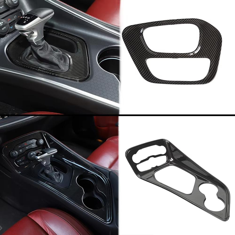 Carbon Fiber Look Car Interior Center Console Gear Shift Handle Panel Decoration Cover Stickers For Dodge Challenger 2015-2022