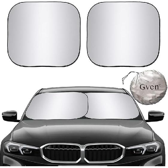 Gven Windshield Sun Shade 2Pcs With Bonus Car Sunshade For Front Window Shades 2025 Technology Reflect UV And Heat Sun Visor Automotive Interior Sun