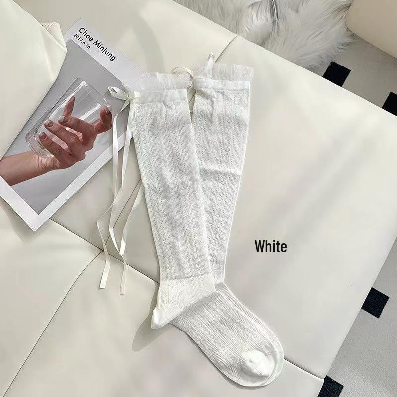 

Женские кружевные сетчатые носки-балетки с бантом - Летний стиль до икры One Size белый