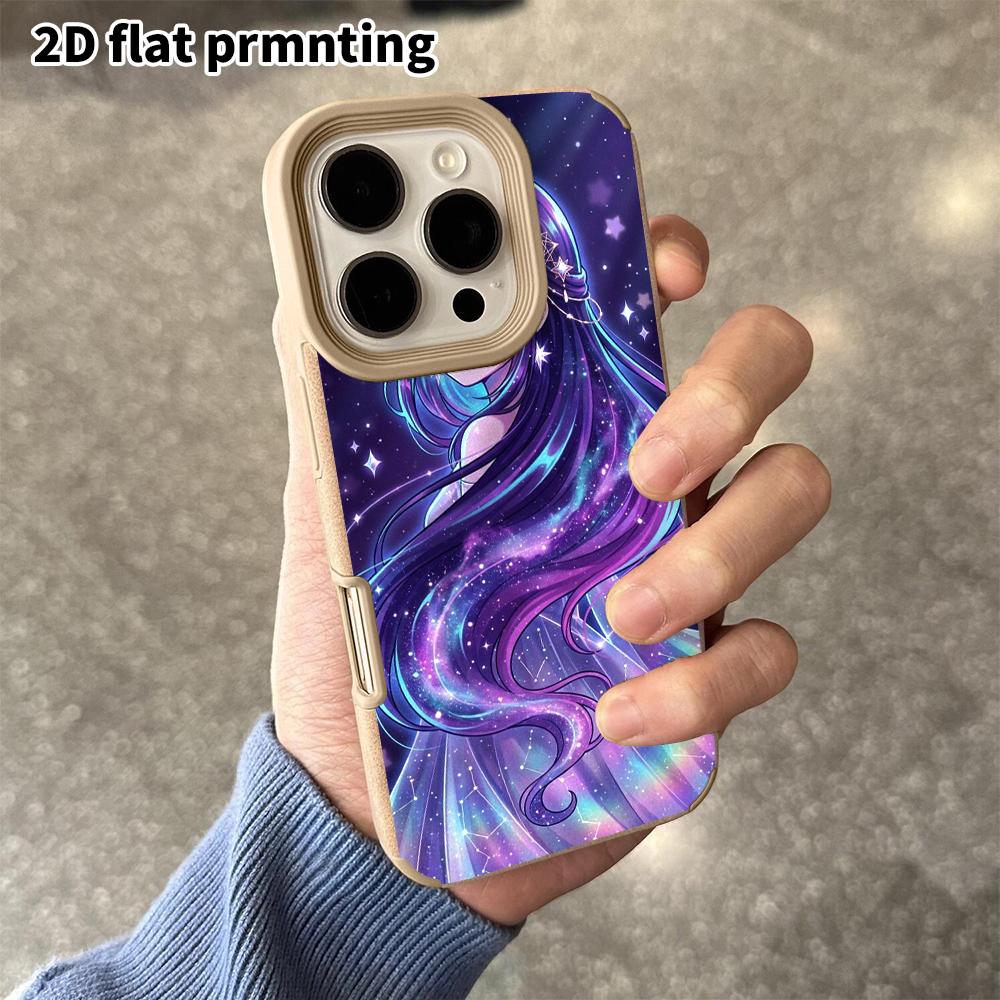 Phone Case: 2D Flat Lambskin Suitable for iPhone 18 17 16 15 14 13 Pro Protective Case, Starry Sky Girl, Christmas and Halloween Gifts