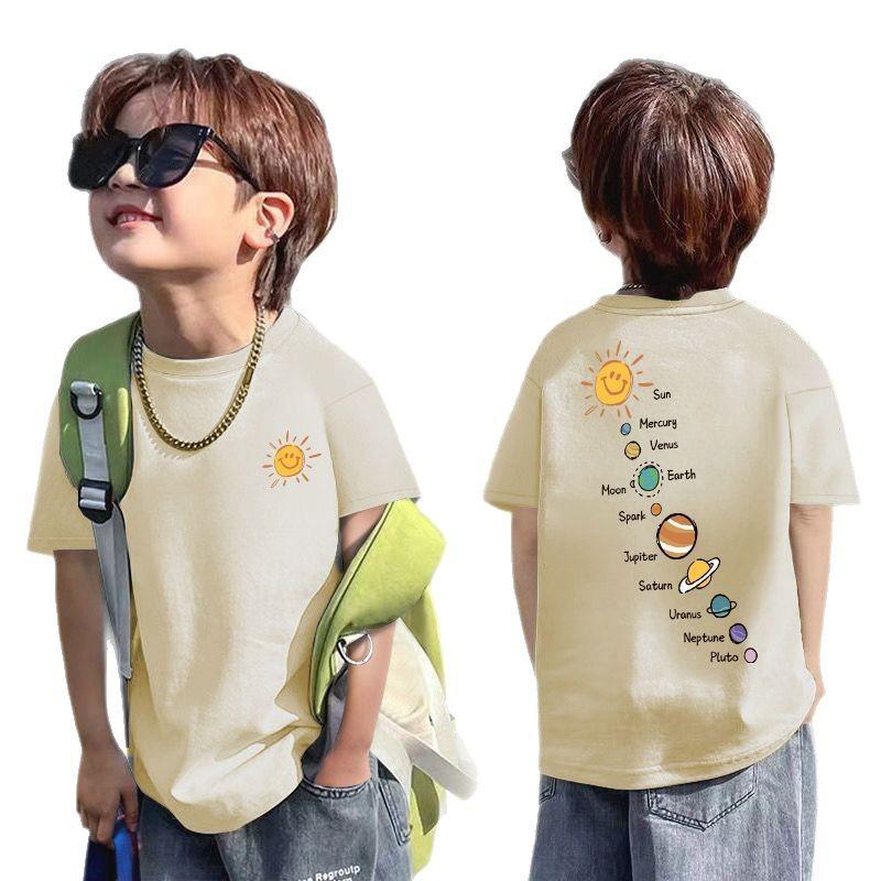 Summer short-sleeved T-shirt cotton planets printed half-sleeved boys children in small children children's children's tops new summer tide