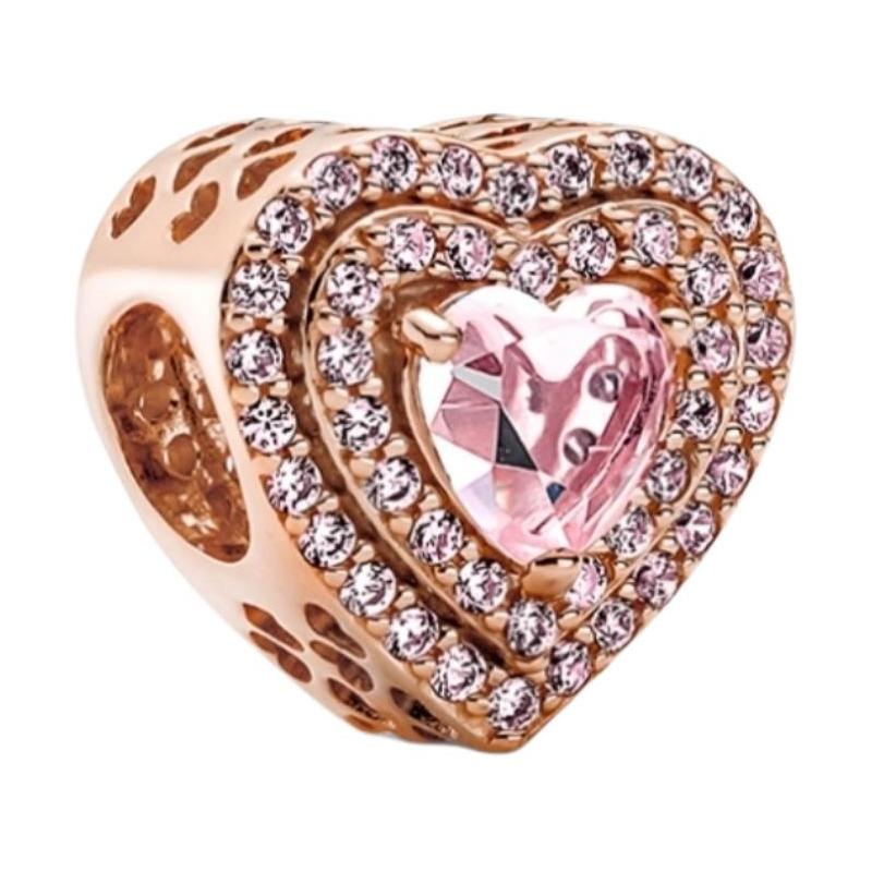 Pandora Rose Gold Heart Meet Gold Plated Copper Silver Alloy Glass Synthetic Cubic Zirconia Jewelry Accessories Unisex Couple Style Rose Gold 789218 серебряный