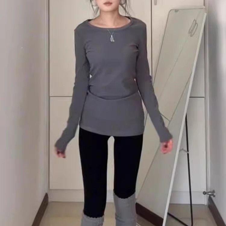 

2025 Chic Women s Long Sleeve Straight Shoulder Slimming T-Shirt Large
