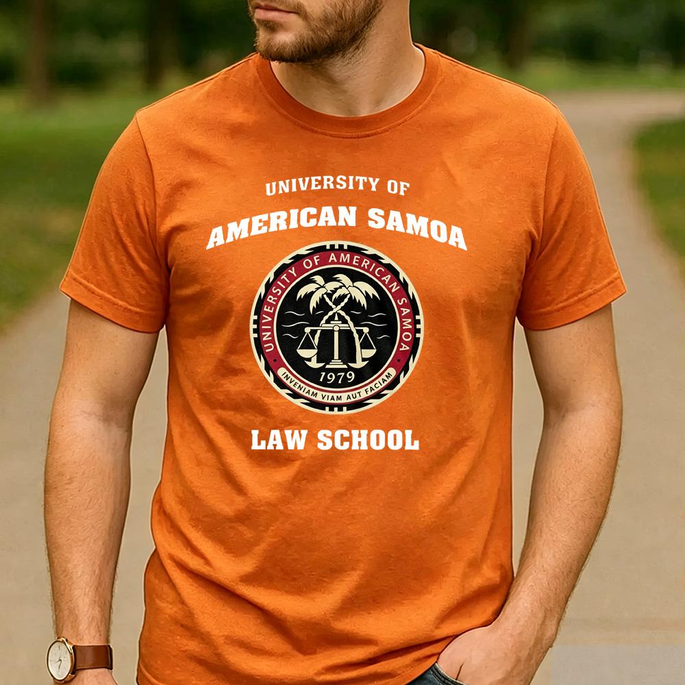 University Of American Samoa Law School 1979 Palm Tree Scale Seal Graphic T Shirt Unisex Cotton Retro Tropical College Tee