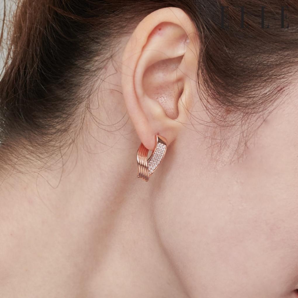 14K Bold Diagonal Line One-Touch Earrings (Gold Pin) ELGPEE394