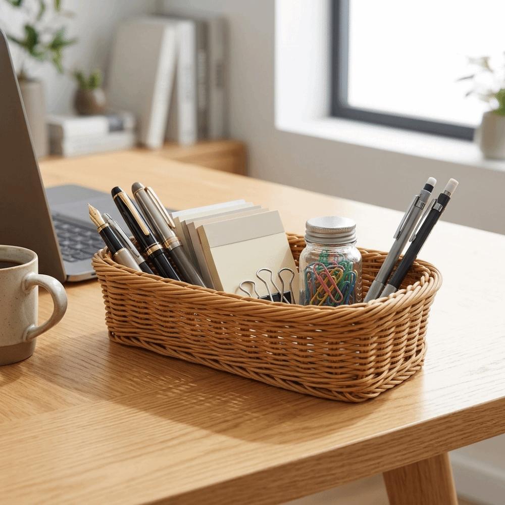 Hollow Design Storage Basket Rectangular Organizer Holder Durable Dishware Container  Home Storage 25*10*6cm