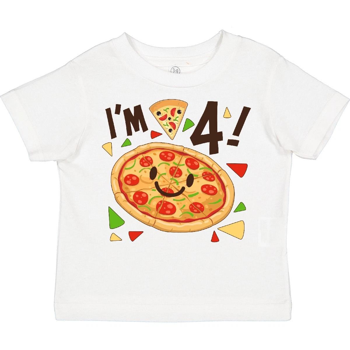 Inktastic Im Four! Pizza Birthday Party Toddler T-Shirt Birthdays Fourth 4th Old 110
