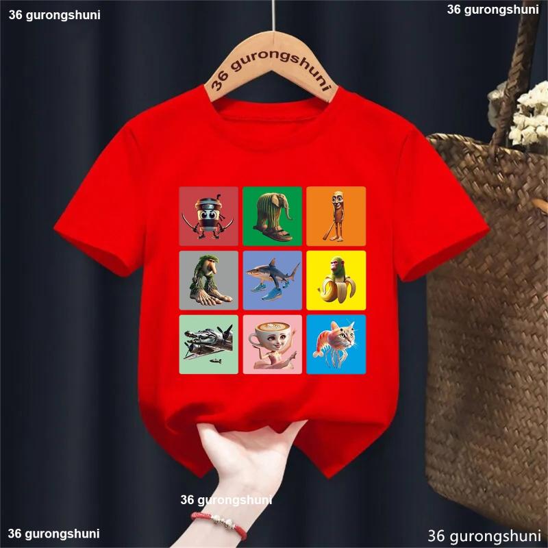 Italian Brainrot Meme Cool T Shirt Boys/Girls Funny Kawaii Kids Clothes White/Pink/Yellow/Grey/Red/Black T-Shirt Summer T-Shirt