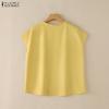 ZANZEA Blusa Casual Feminina de Manga Curta e Cor Sólida com Decote Redondo