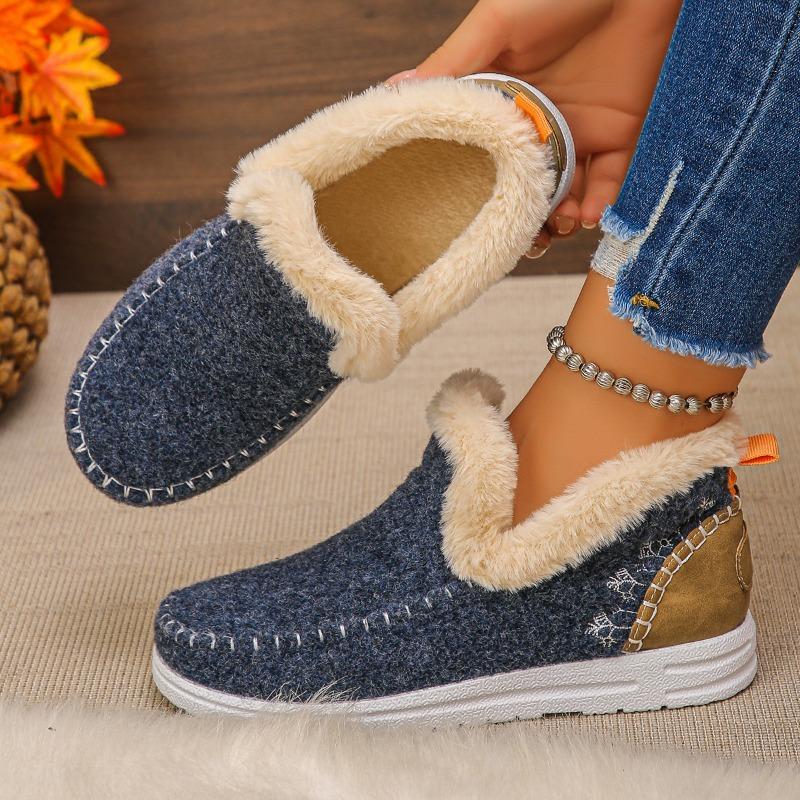 

Fashion 2025 Women s Winter Thickened Fleece Lined Snow Boots Slip-On Warm Comfortable Cotton Shoes round Toe Flat Heel Boot 36