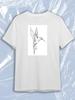 TeeSensation White Crew Neck Short Sleeve T-Shirt with Black and White Line Art Hummingbird Print