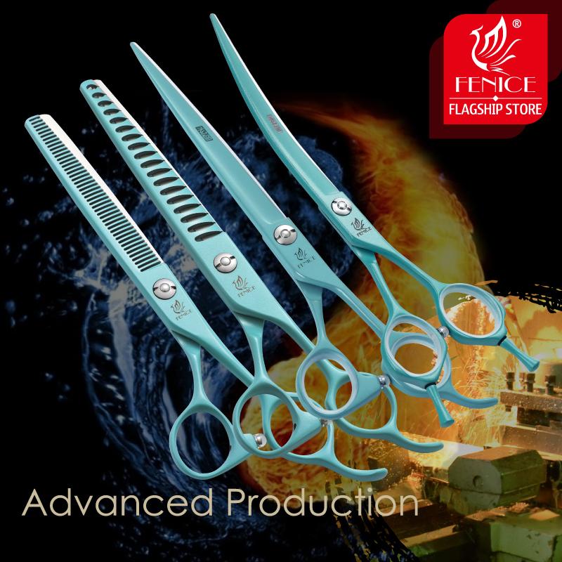 Fenice Professional 6.5/7 Ίντσες JP440C Μακαρόν Πολύχρωμο Ευθεία Κοπής Καμπυλωτό Αραιώματος Ψαλίδι 4 τεμ. Σετ Ψαλίδια Καλλωπισμού Κατοικίδιων