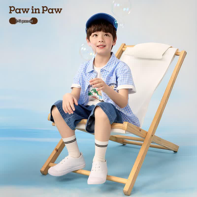 PawinPaw Boys' Blue Plaid Short-Sleeve Shirt