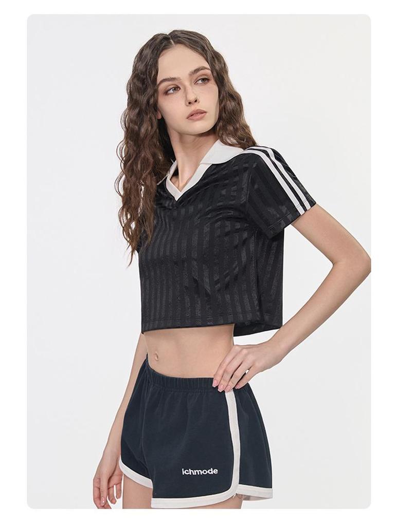 RS Women's Retro V-Neck Football T-shirt - Patchwork Stripes, Short Sleeve, USA/Canada/Mexico Sports Style