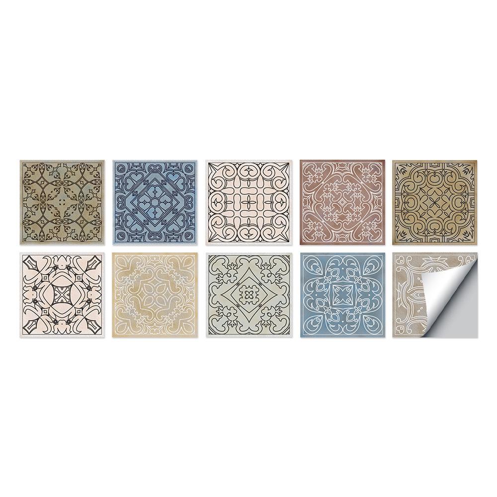 10 Pieces European Style Tile Wall Sticker Self-Adhesive Living Room Bathroom Renovation Wallpaper Pvc Crystal Film Tile Sticker