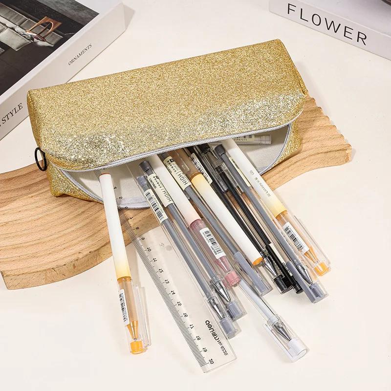 Glitter Pencil Case Pencil Pouch Solid Color Large Capacity Sequins Pencilcase School Supplies Pencil Case Girls