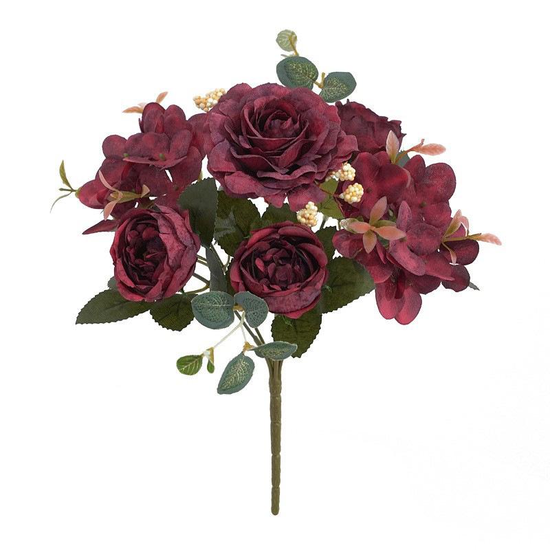 Artificial Flowers Retro Silk Rose Bouquet Hydrangea Peony Vintage Bride Holding Fake Plants Home Wedding Decoration Accessories