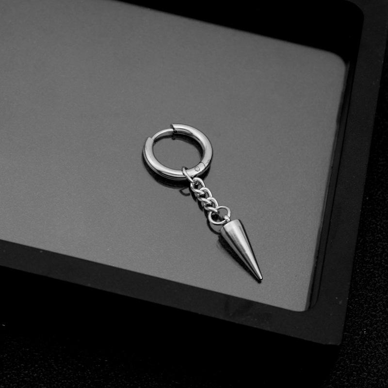 Silver Color Chain Pointed Cone Dangle Earring Stainless Steel Hoops Earrings For Women Men Punk Jewelry Ear Piercing Pendientes
