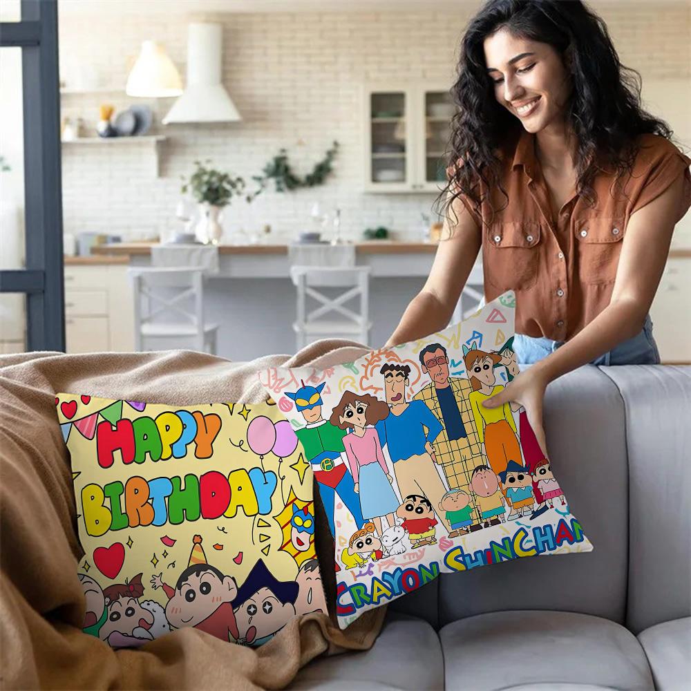 Cartoon Crayon Shin-chan Pillow Covers Cartoon Sofa Decorative Home Double-sided Printing Short Plush Cute Cushion Cover