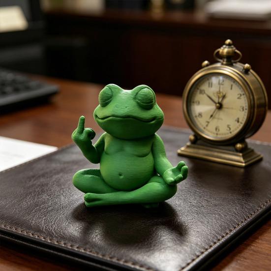 Meditative Frog Figurine Zen Yoga Frog Statue with Middle Finger Gesture Quirky Garden Sculpture for Home Office Desk Decor