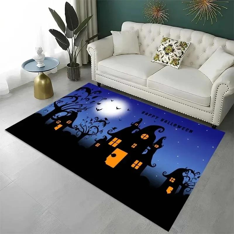 Spooky Ghost Flannel Area Rug - Glowing Jack-o-Lantern Print, Non-Slip Bedroom Mat, Halloween Home Collection  Home Decor