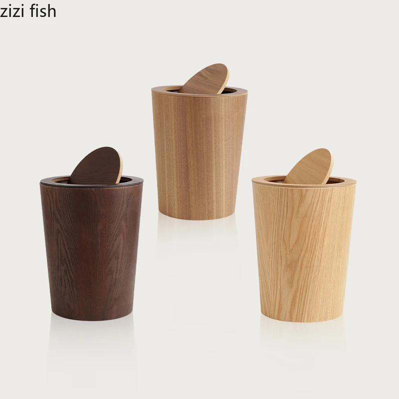 Creative Wooden Trash Can Round Simple Cleaning Tools Garbage Can Home Wastebasket Bathroom Trash Bin Kitchen Waste Storage Bins