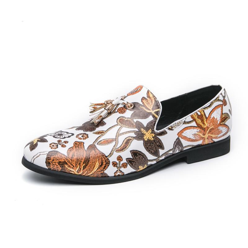 Classic Fashion Printed Men's Dress Shoes Big Size 46 Pointed Toe Leather Shoes Men Slip-on Casual Party Shoes Zapatos De Hombre