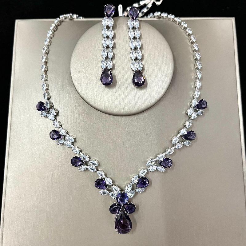 Fashion Light Luxury Exquisite Water Drop Zircon Earrings Women S Classic Temperament Bridal Wedding Earrings фиолетовый