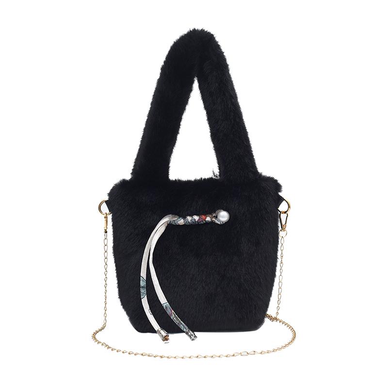 Monochromatic Feminine Velvet Crossbody Bags  Casual Chains  Young Shoulder Bags  High Quality  Basic Style