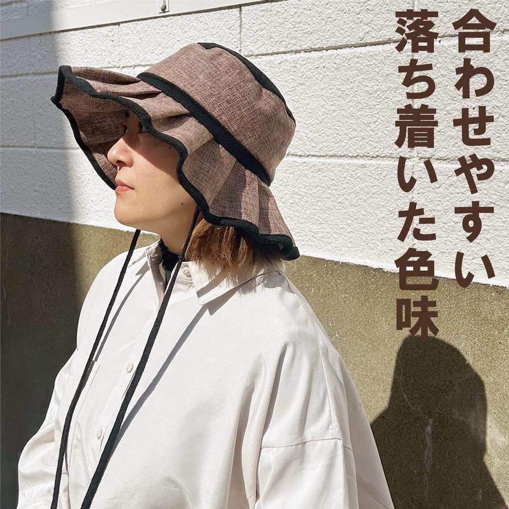 Basic Enchi Flutter Solid Hat Chin Strap Foldable Easy To Carry Sunshade Pleated Hat with Ribbon Linen Blend Natural Material Hat Antibacterial