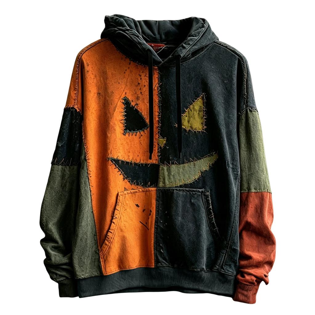 Męska bluza z kapturem na Halloween z nadrukiem i dużą kieszenią