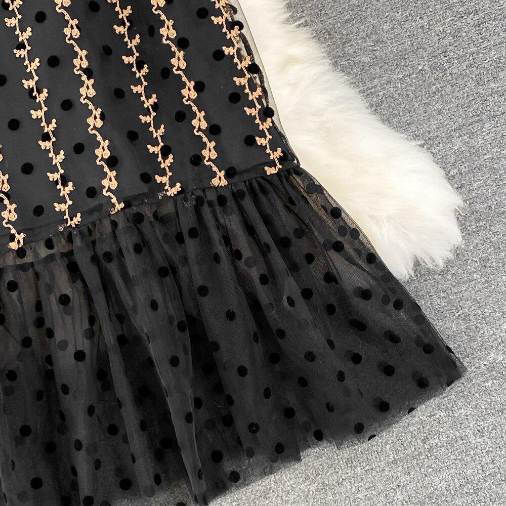 Fashion Temperament Waist Slimming Dot Mesh Flounces Fishtail Dress