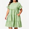 Robe à Carreaux Manches Courtes Col Rond Grande Taille pour le Travail Décontracté et les Trajets