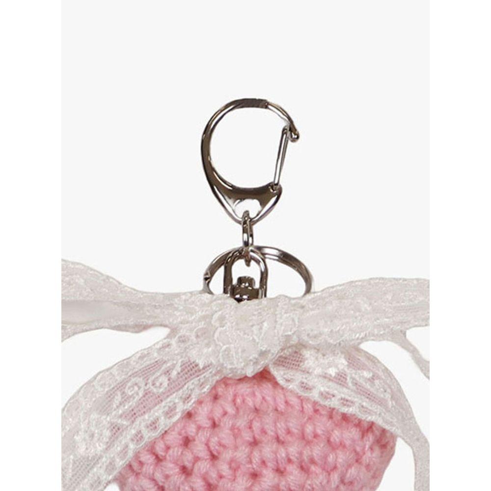 PinK PinEAPPLE CROCHET HEART RIBBON keyring_PinK