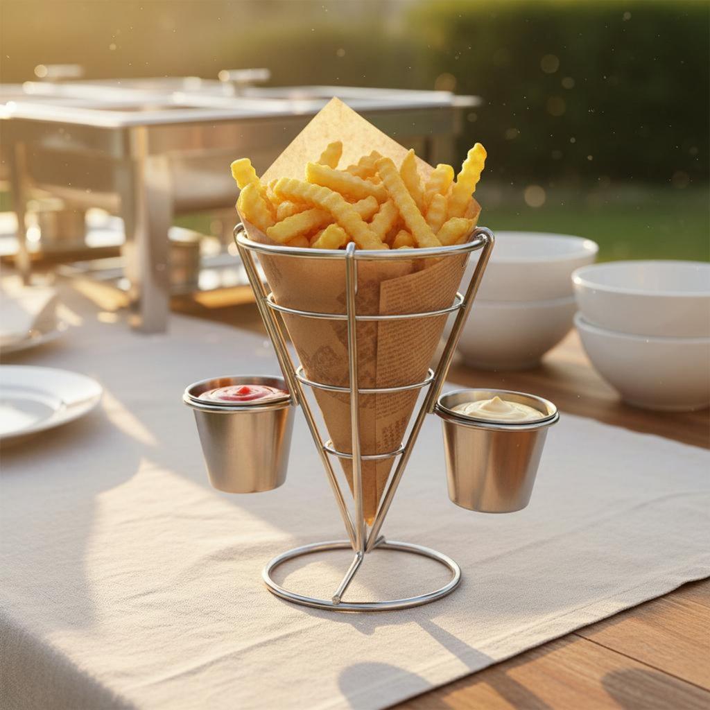 French Fry Cone Holder American Design French Fry Holder Wire Cone Basket Long-Lasting Metal Appetizer Stand Sturdy Construction